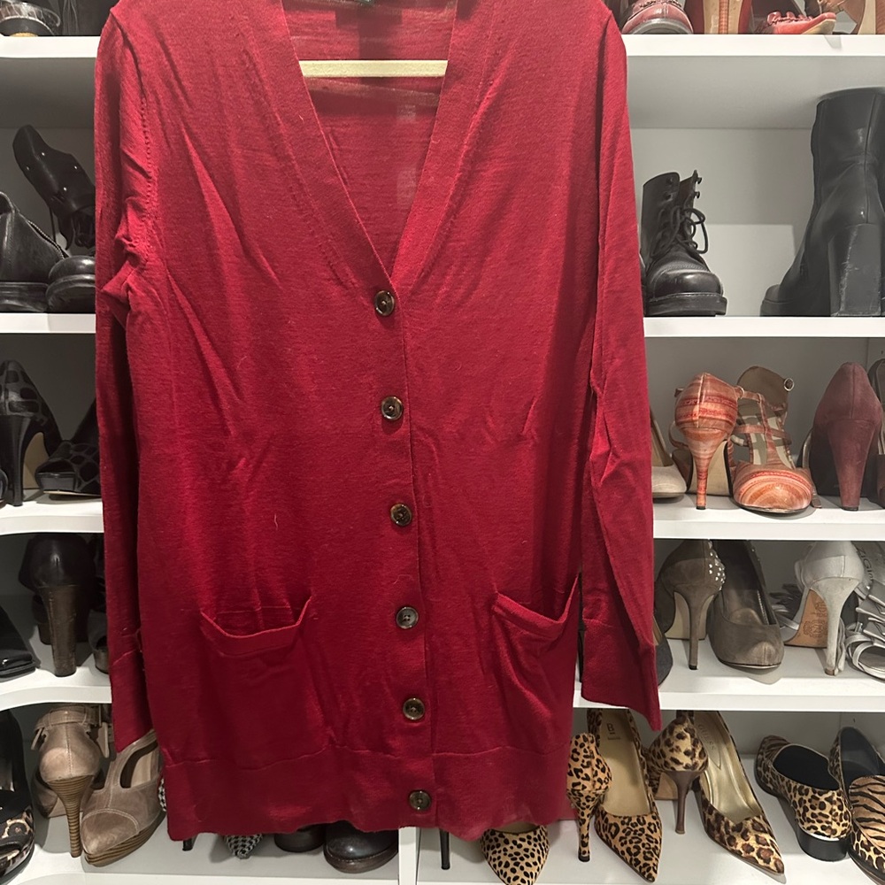 Ann Taylor Rich Red Knit Sweater 100% merino wool